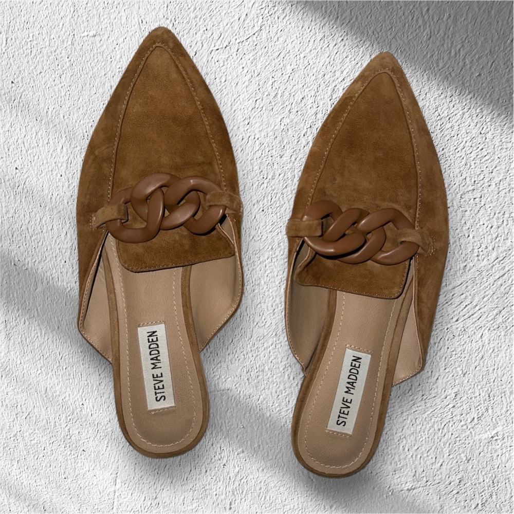 Steve Madden Tan Suede Chain Mules